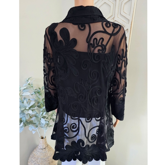 DAMEE INC Black Mesh Embroidered Floral on Mesh Jacket Cardigan Jacket Large - Picture 4 of 9